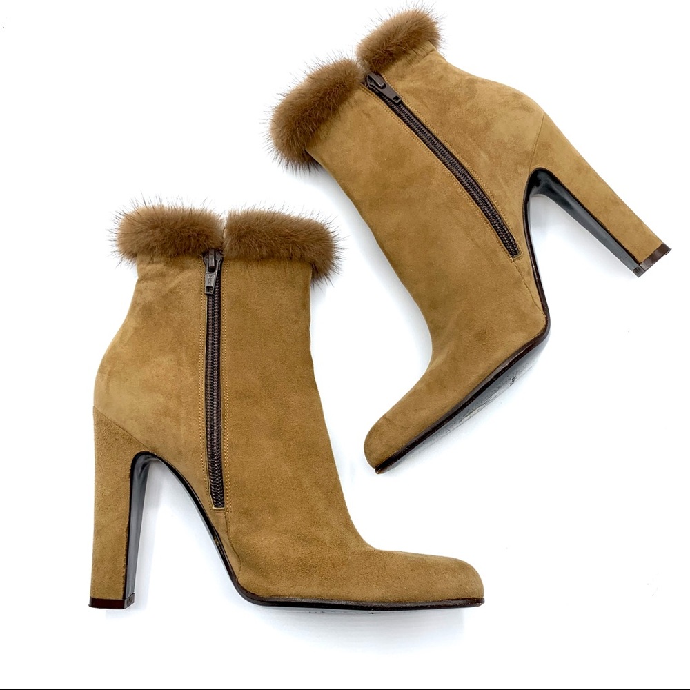 Patrick Cox Suede Booties With Mink Trim - image 4
